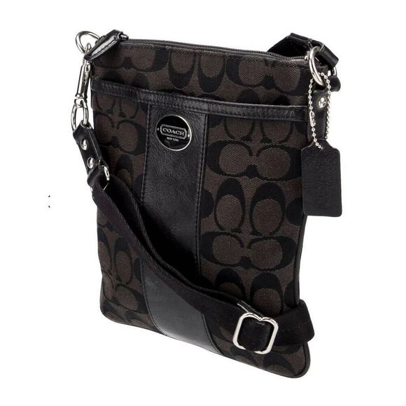 COACH Dark Brown Canvas Print Leather Accent Messenger/Crossbody Bag Purse - Picture 4 of 7